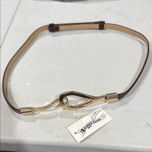 Gold and Brown Leather Belt with Unique Buckle